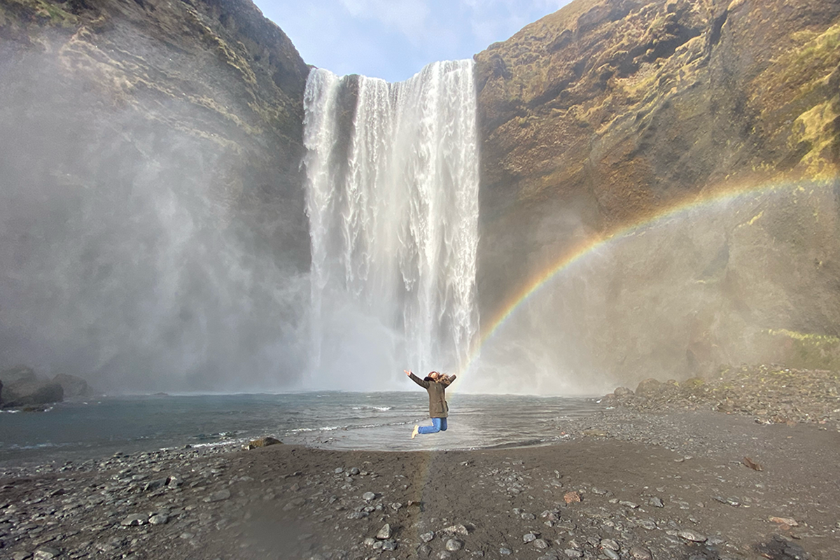 Rocio Rivera near a waterfall